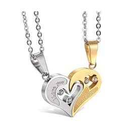 Set Lantisoare pentru Cupluri, Pandative Inima, Inscriptionate I Love You, Inox, Galben/Argintiu - 2