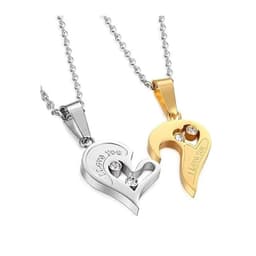 Set Lantisoare pentru Cupluri, Pandative Inima, Inscriptionate I Love You, Inox, Galben/Argintiu - 4