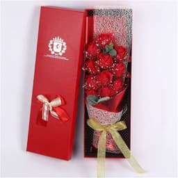 Aranjament Floral Buchet Trandafiri de Sapun, Cutie Eleganta, 55 x 18 cm, Rosu - 3