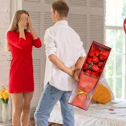 Aranjament Floral Buchet Trandafiri de Sapun, Cutie Eleganta, 55 x 18 cm, Rosu - 2