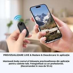 Cameră video corporală UHD 4K WiFi, 10 accesorii, unghi 120, înregistrare în buclă, microSD max 256GB, 800mAh, zgardă POV pet, montare magnetică, carcasă waterproof, kit accesorii: adeziv plat/curb, clemă ghidon, adaptor trepied - imagine 6