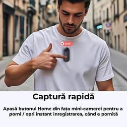 Cameră video corporală UHD 4K WiFi, 10 accesorii, unghi 120, înregistrare în buclă, microSD max 256GB, 800mAh, zgardă POV pet, montare magnetică, carcasă waterproof, kit accesorii: adeziv plat/curb, clemă ghidon, adaptor trepied - imagine 5