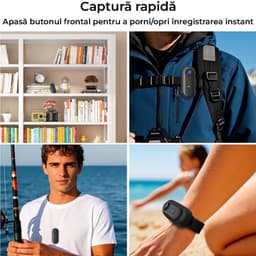 Cameră video corporală UHD 4K WiFi, 10 accesorii, unghi 120, înregistrare în buclă, microSD max 256GB, 800mAh, zgardă POV pet, montare magnetică, carcasă waterproof, kit accesorii: adeziv plat/curb, clemă ghidon, adaptor trepied - imagine 3