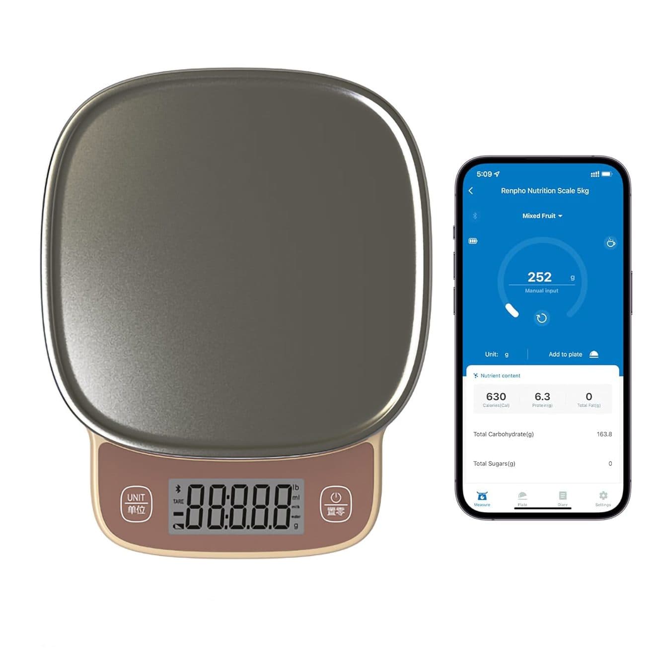 Cantar de Bucatarie Inteligent, Calculator de Calorii, Indici Nutritionali, Tara, Precizie Mare 1g, Max. 10 KG, 20 x 14 CM