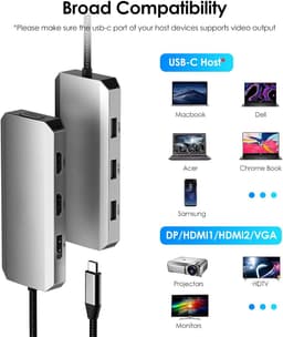 Docking Station USB-C 7 in 1, 1 x DP 4k 60Hz, 1 X HDMI 4k 60Hz, 1 x HDMI 4k 30Hz, 1 x VGA Full HD 60Hz, 3 X USB, Plug & Play Windows si Mac OS - imagine 3