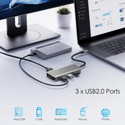 Docking Station USB-C 7 in 1, 1 x DP 4k 60Hz, 1 X HDMI 4k 60Hz, 1 x HDMI 4k 30Hz, 1 x VGA Full HD 60Hz, 3 X USB, Plug & Play Windows si Mac OS - imagine 8