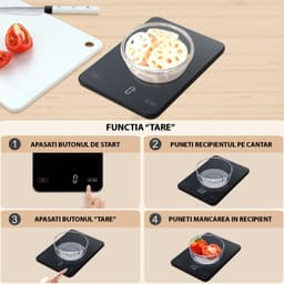 Cantar de Bucatarie Inteligent, Calculator de Calorii, Indici Nutritionali, Tara, Precizie Mare 1g, Max. 10 KG, Baterii Incluse - 3