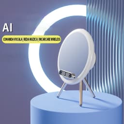 Oglinda Machiaj cu LED, Lumina Calda Naturala Incarcator Wireless, Bluetooth Reda Muzica, Boxe Surround, Ceas, Portabila - imagine 8