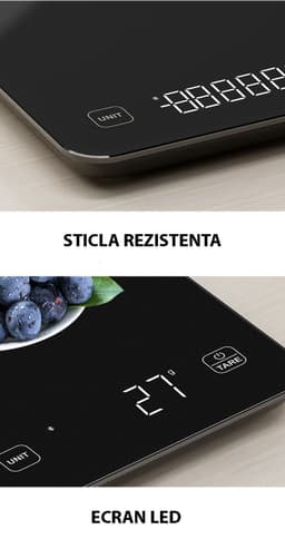 Cantar de Bucatarie Inteligent, Calculator de Calorii, Indici Nutritionali, Tara, Precizie Mare 1g, Max. 10 KG, Baterii Incluse - 2
