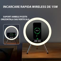 Oglinda machiaj portabila cu LED si incarcare wireless