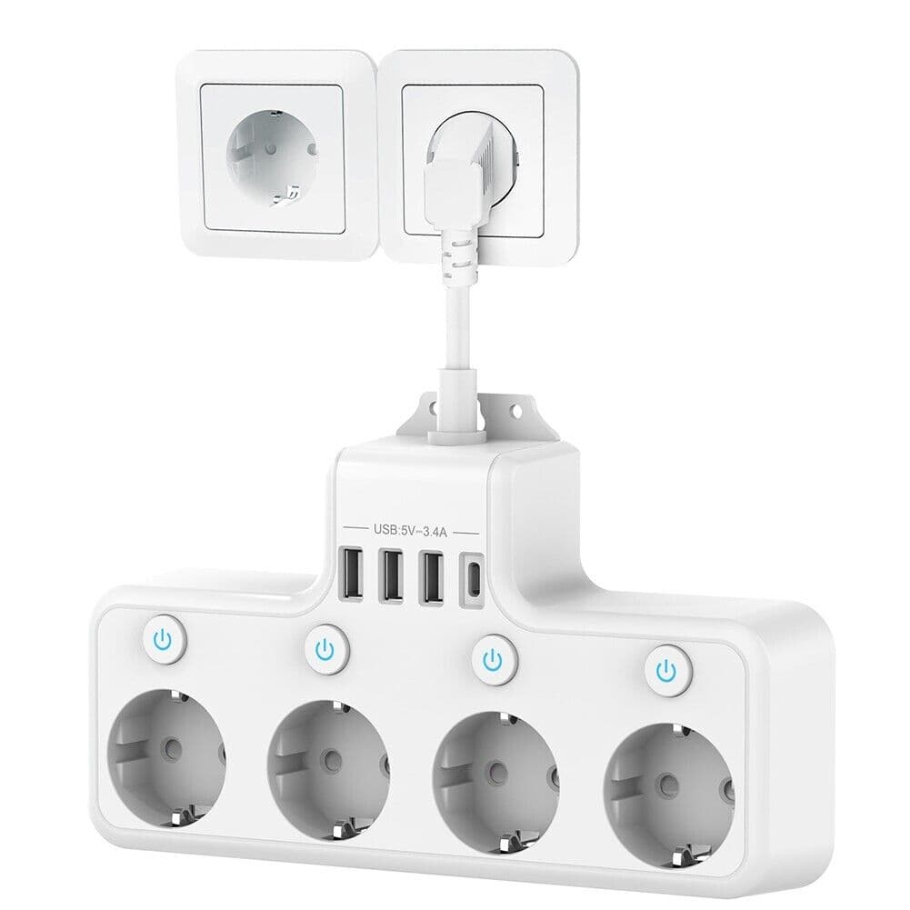 Prelungitor 4 Prize, 4000w, 3 x USB-A, 1 x PD USB-C, Intrerupator Individual, Ignifuga, Protectie Copii, Protectie Supratensiune