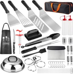 Set 35 Ustensile pentru Gratar, Otel Inoxidabil Premium, Genta si Sort Cadou - 1
