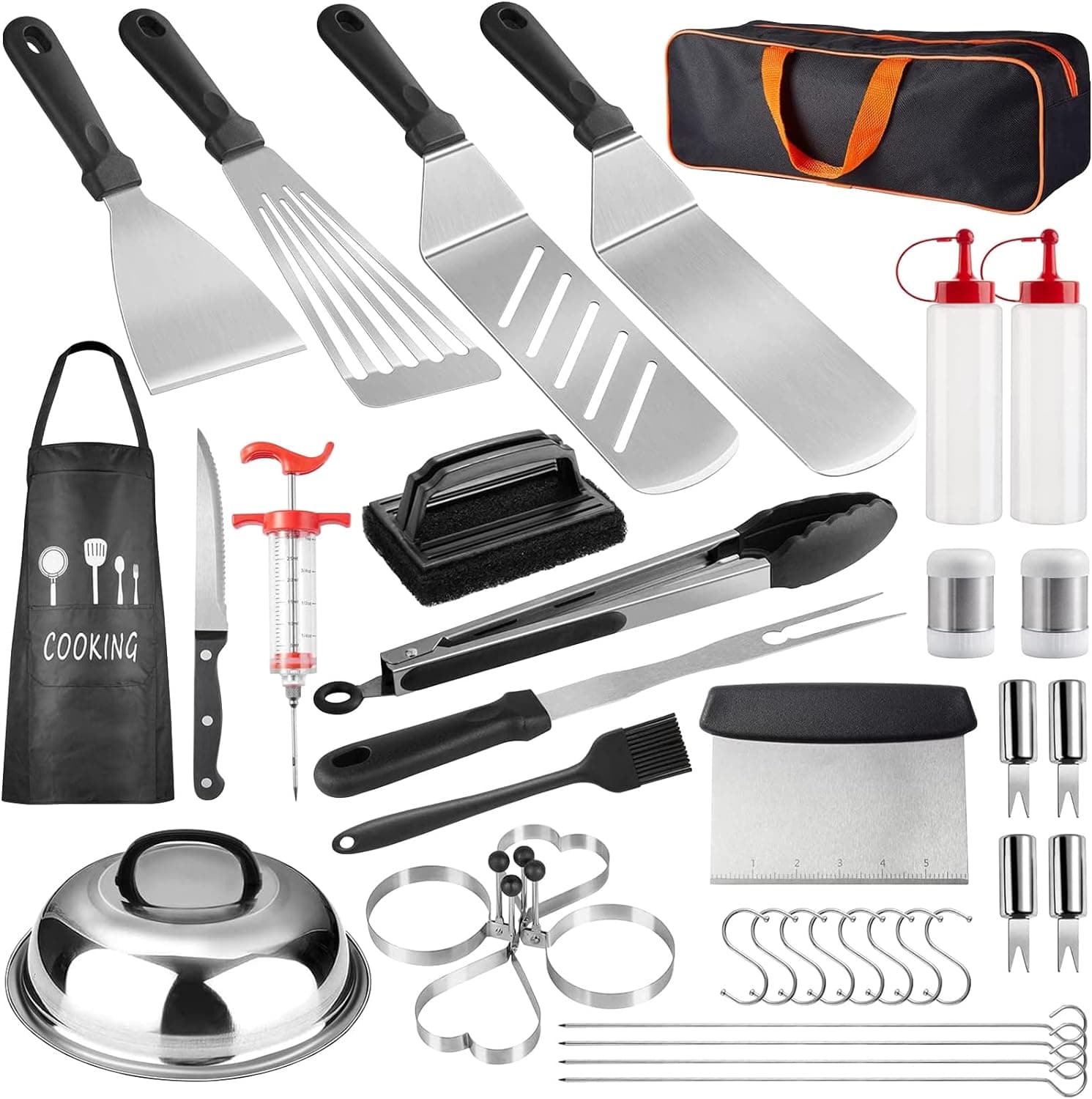 Set 35 Ustensile pentru Gratar, Otel Inoxidabil Premium, Genta si Sort Cadou