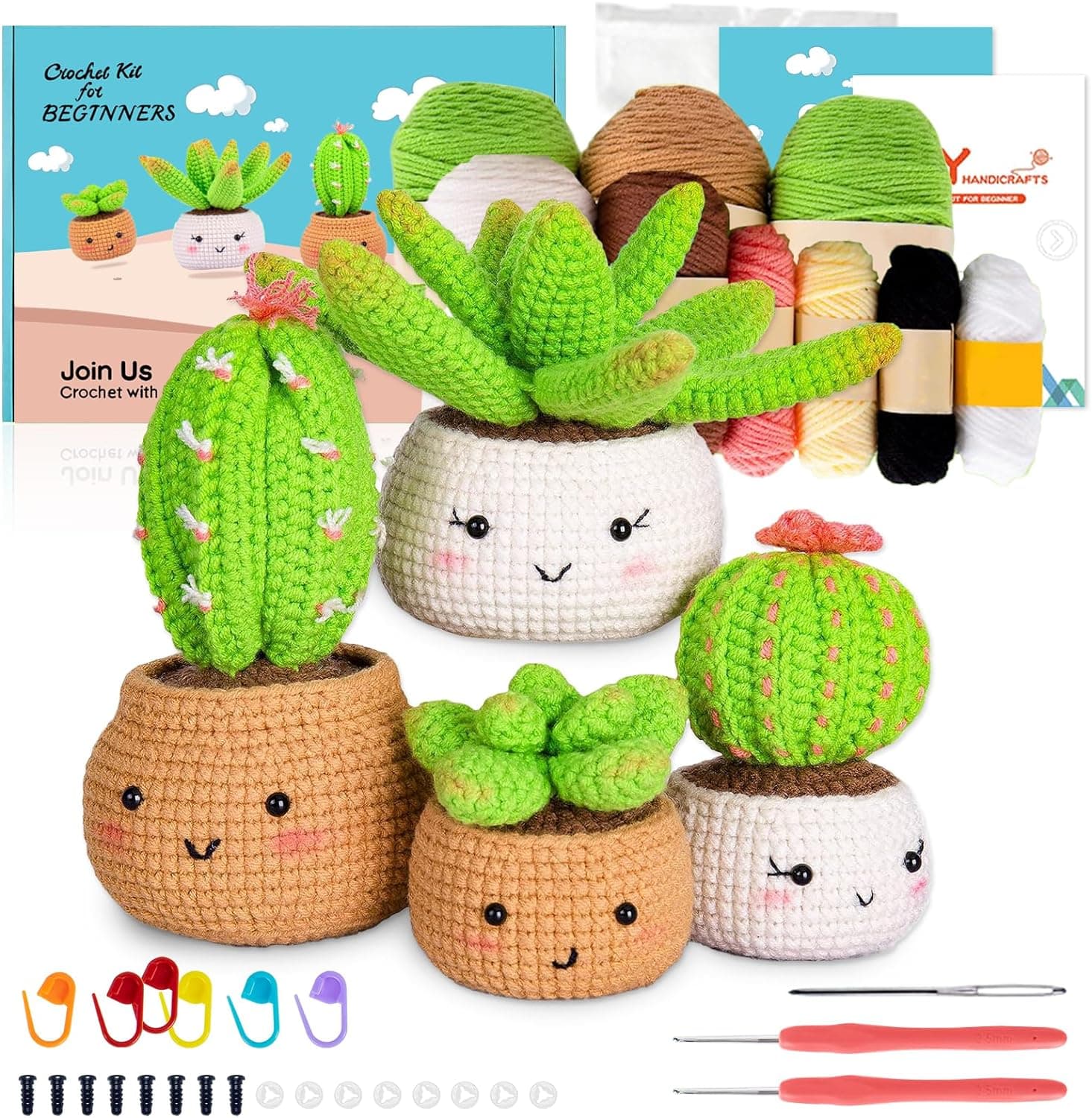 Set Crosetat pentru Copii, Model 4 Cactusi, Tutorial Video Inclus, 30-40% Mai Multe Fire