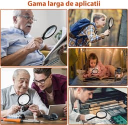 Lupa mare rotunda cu 4 LED-uri, marire 5X - 15X, 4 baterii AAA, diametru 14.6 cm - imagine 9