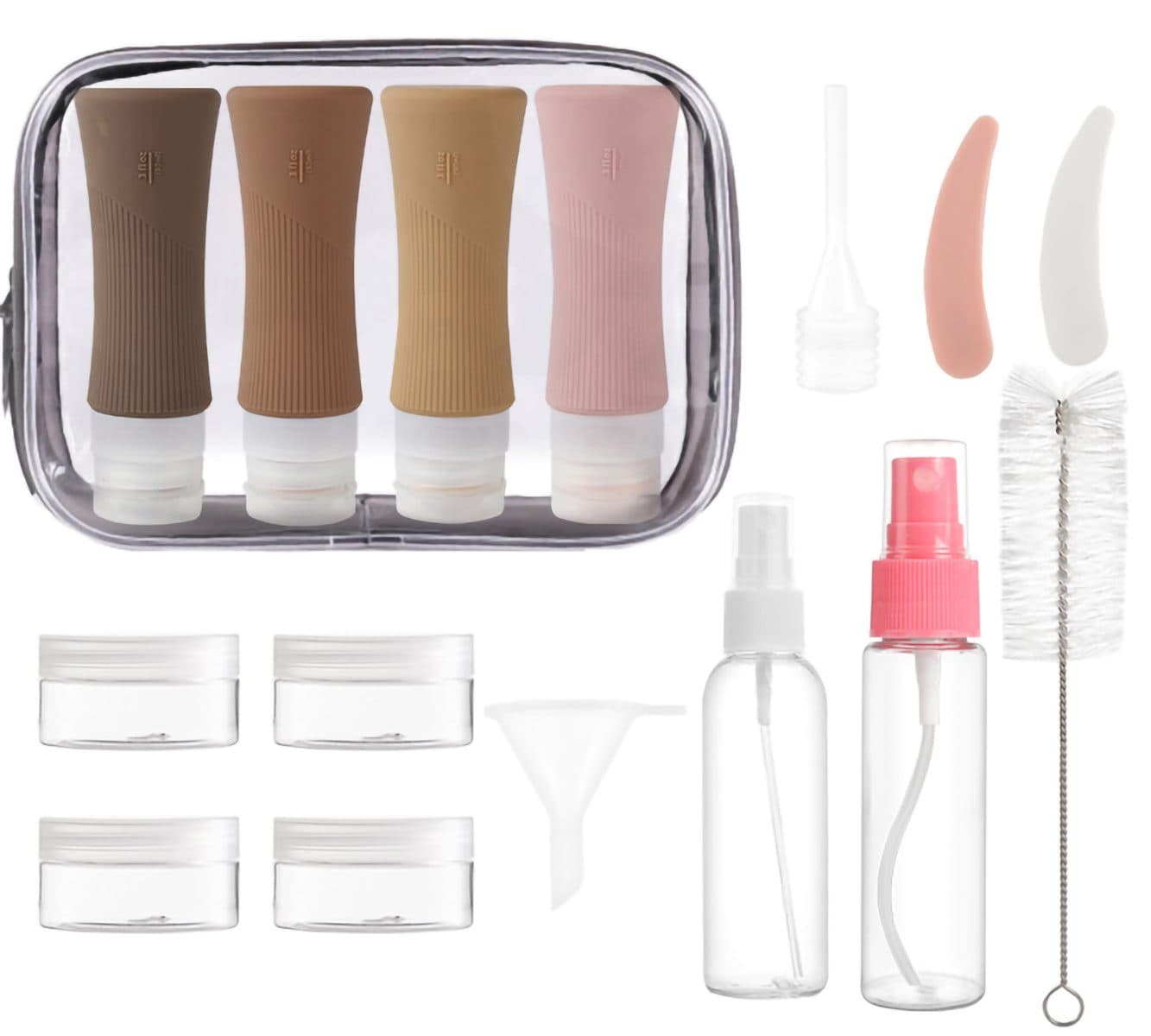Set 17 Recipiente Calatorie, Rezistente la Scurgeri, Maleabile, Perie Curatare, Gentuta Cosmetice