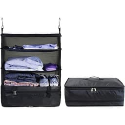 Organizator Pliabil de Bagaje, 3 Nivele, Compartiment pentru Pantofi, Raft de Depozitare, Impermeabil, Portabil, Dimensiune 40 x 26 x 54 cm, Negru - imagine 2