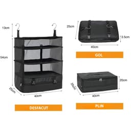 Organizator Pliabil de Bagaje, 3 Nivele, Compartiment pentru Pantofi, Raft de Depozitare, Impermeabil, Portabil, Dimensiune 40 x 26 x 54 cm, Negru - imagine 4