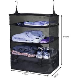Organizator Pliabil de Bagaje, 3 Nivele, Compartiment pentru Pantofi, Raft de Depozitare, Impermeabil, Portabil, Dimensiune 40 x 26 x 54 cm, Negru - imagine 3