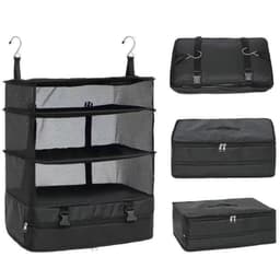 Organizator Pliabil de Bagaje, 3 Nivele, Compartiment pentru Pantofi, Raft de Depozitare, Impermeabil, Portabil, Dimensiune 40 x 26 x 54 cm, Negru - imagine 1