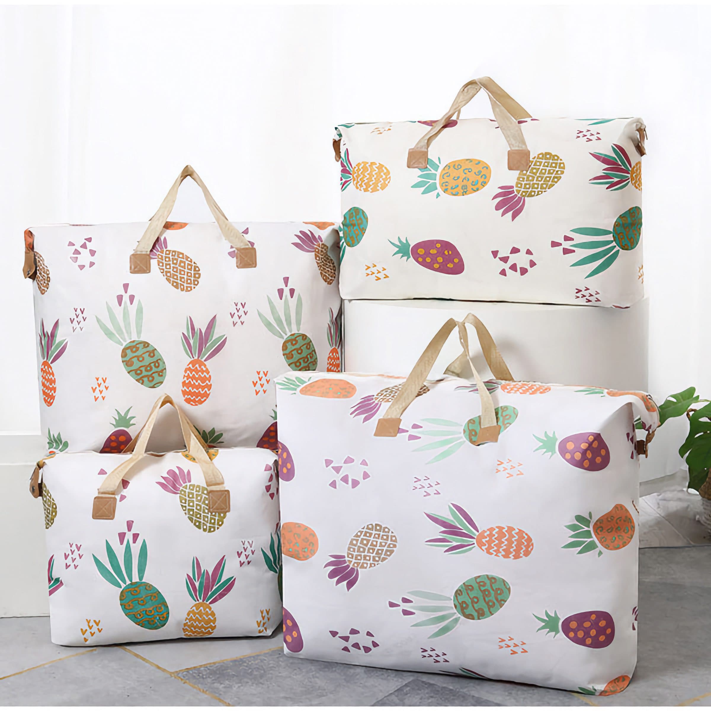 Geanta Mare de Depozitare, Ideala pentru Calatorie, Bagaje, Jucarii, Cumparaturi, Impermeabila, Fermoar Metalic, Model Ananas, 80 x 56 CM