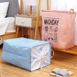 Coș pentru haine pliabil, albastru, ușor de depozitat