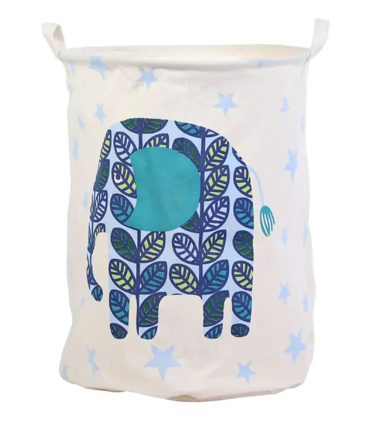 Cos pliabil pentru depozitare haine sau jucarii, 80L, 50 x 40 cm, Model Elefant, Albastru