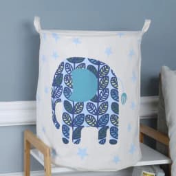 Cos pliabil pentru depozitare haine sau jucarii, 80L, 50 x 40 cm, Model Elefant, Albastru - 2