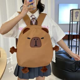 Ghiozdan Capybara, 4 Compartimente, Material Canvas Rezistent si Impermeabil, pentru Scoala, Gradinita, Casual, 38 x 33 x 11 CM - imagine 5