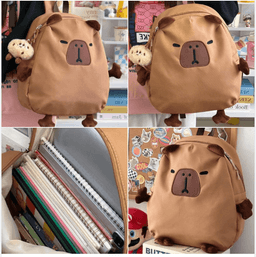 Ghiozdan Capybara, 4 Compartimente, Material Canvas Rezistent si Impermeabil, pentru Scoala, Gradinita, Casual, 38 x 33 x 11 CM - imagine 7