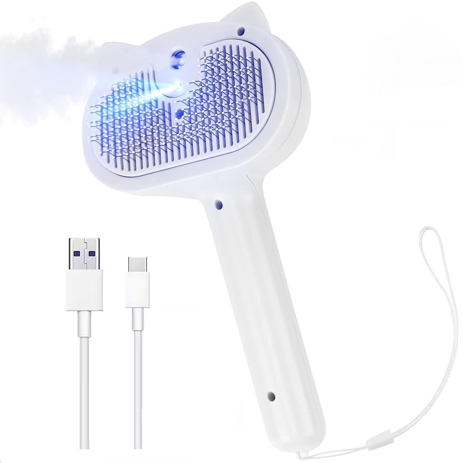 Perie cu Abur pentru Animale de Companie, 4 in 1, Masaj, Indeparteaza Parul, Curatare, Incarcare USB-C, Sterilizare cu UV