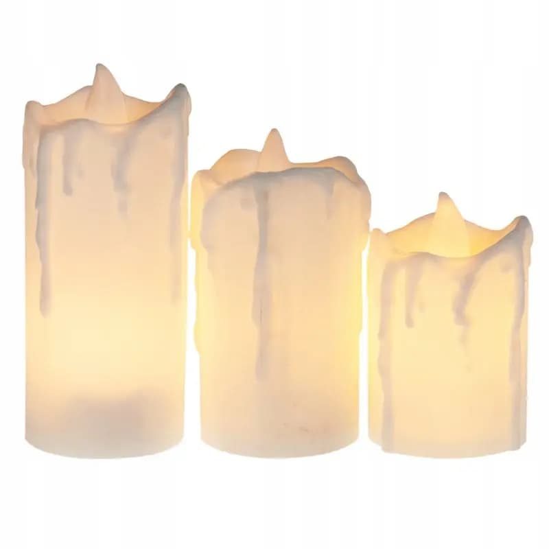 Set de 3 Lumanari LED, Efect de Ceara, Fara Fum, Fara Miros, Baterii Incluse, Alb