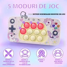 Jucarie Pop It Tip Consola, Model Unicorn, Butoane Iluminate, Joc Educativ, Antistres, Roz - 2