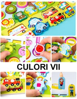 Joc Logaritmic din Lemn Montessori, 7 în 1, Animale, Fructe, Pescuit Magnetic, Familie, Cifre, Vehicule, Meserii - 3