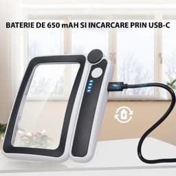 Lupa Mare cu 10 de LED-uri Puternice, 3 Moduri de Iluminare, Marire 4X, Lentila Dreptunghiulara, Baterie 650 mAH Reincarcabila USB-C - 3