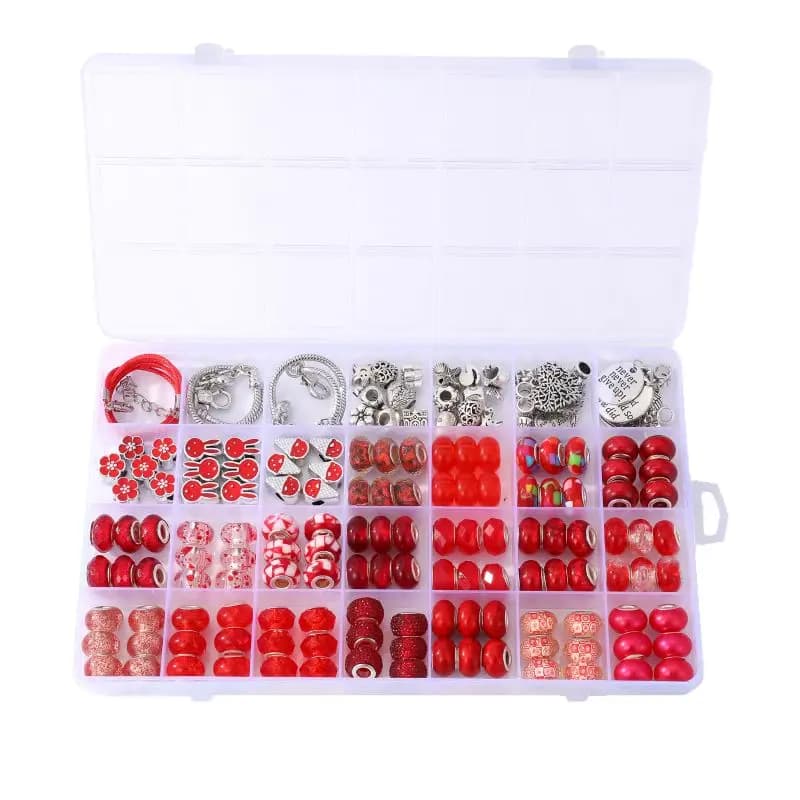 Set creativ de Facut Bratari si Coliere, 153 Piese, Charmuri Diferite, Cutie Depozitare, 23 x 14 cm