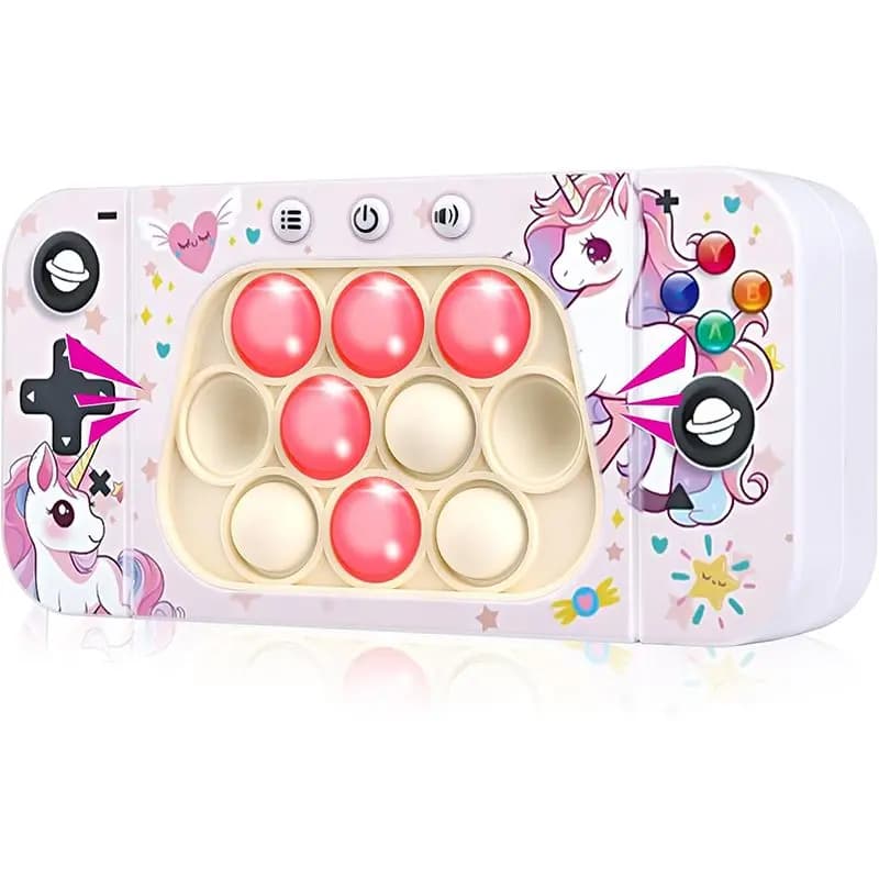 Jucarie Pop It Tip Consola, Model Unicorn, Butoane Iluminate, Joc Educativ, Antistres, Roz