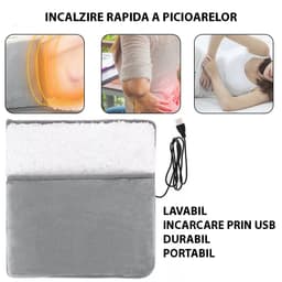 Incalzitor de Picioare, Incalzire Rapida, Lavabil, Moale, Confortabil, Portabil, Incarcare USB, 30 x 29 cm, Gri - imagine 5