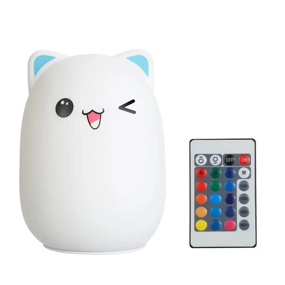Lampa de Veghe Pisicuta, Cu Telecomanda, LED, Acumulator cu Incarcare USB, Senzor Tactil, Silicon
