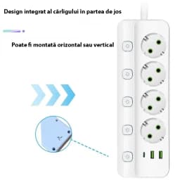 Prelungitor USB-C cu 4 prize și montare verticală sau orizontală