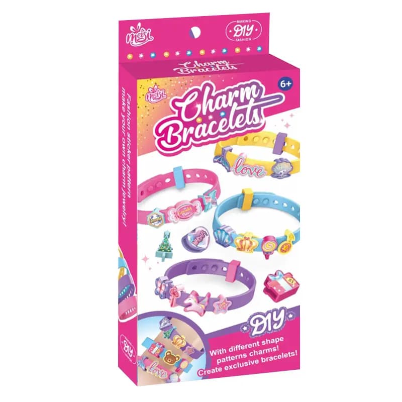 Set Creativ Bratari DIY, Accesorii Decorative, 4 Bratari si 50 Charmuri, 6+ ani