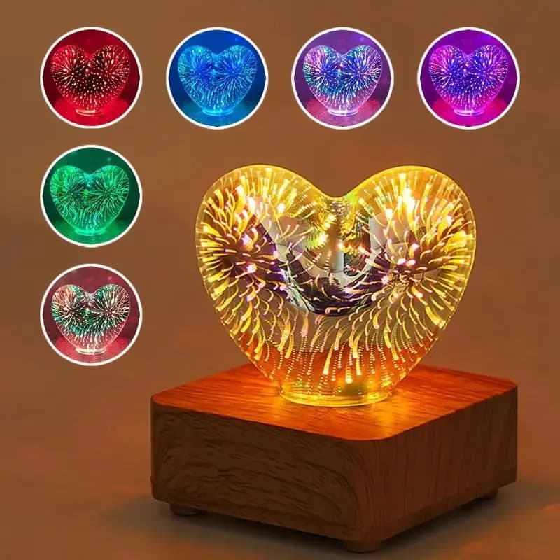 Lampa 3D Inima, Lumina de Noapte cu Proiectie 3D, Lumini Colorate Schimbabile, Cadou Romantic