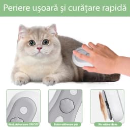 Perie cu Abur 3 in 1 pentru Animale de Companie, Peri Curbati din Otel, Nu Zgarie, Descurca Blana, Maseaza, Auto-Curatare, Incarcare USB-C - 4
