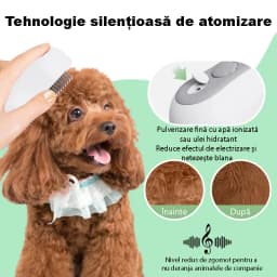 Perie cu Abur 3 in 1 pentru Animale de Companie, Peri Curbati din Otel, Nu Zgarie, Descurca Blana, Maseaza, Auto-Curatare, Incarcare USB-C - 3