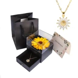 Set Colier si Cutie Floarea Soarelui Parfumata, Lantisor din Otel Inoxidabil, Punga si Felicitare Incluse - 4