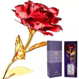 Trandafir Etern Aurit, Cadou Romantic de Lux, 28 x 11 cm, Roșu - 1