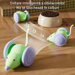 Jucărie pentru Pisici Șoricel Automat, Evita Obstacolele, Miscari Aleatorii, LED RGB, USB-C - 2