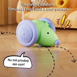 Jucărie pentru Pisici Șoricel Automat, Evita Obstacolele, Miscari Aleatorii, LED RGB, USB-C - 3