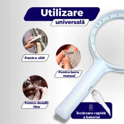 Lupa Rotundă Miraza, Mărire 30X, Sticlă Optică, Iluminare LED, USB-C, 9 cm Alb - 4