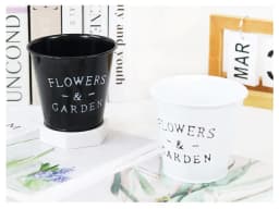 Set 2 Ghivece pentru Flori, Model Rustic-Chic, Plastic, 13x12 cm, Alb/Negru - 2